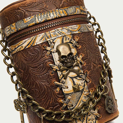 Vintage Crossbody Bag Fancy Skull Design Leather Bucket Bag