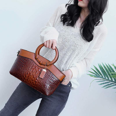 Large Capacity Vintage Embossing Crossbody Bag Top-Handle Bag
