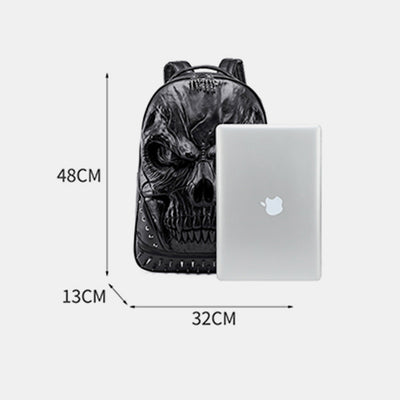 3D Skull Punk Rivet Leather Backpack Waterproof Embossed Ghost Head Knapsack