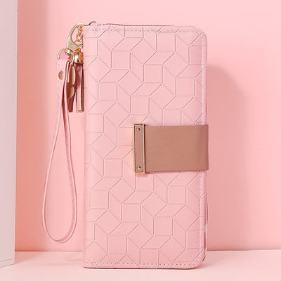 Square Plaid Money Clip Large Capacity Zipper Phone Wallet For Women
