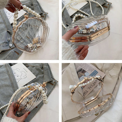 Crossbody Bag For Women Clip Pearl Chain Transparent Bag