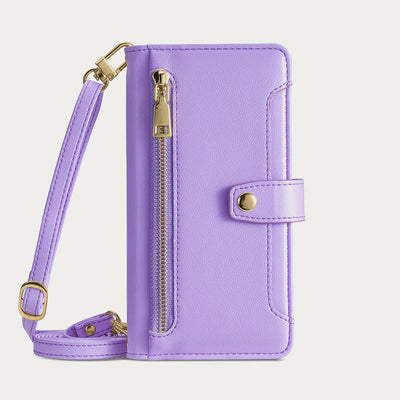Faux Leather Wallet Case Phone Case for iPhone with Shoulder Strap