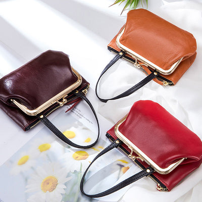 Genuine Leather Coin Purse Pouch Change Wallet Clutch with Top Handle