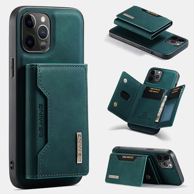 2 In 1 Magnetic Wallet Phone Case for iPhone PU Leather Trifold Wallet Case