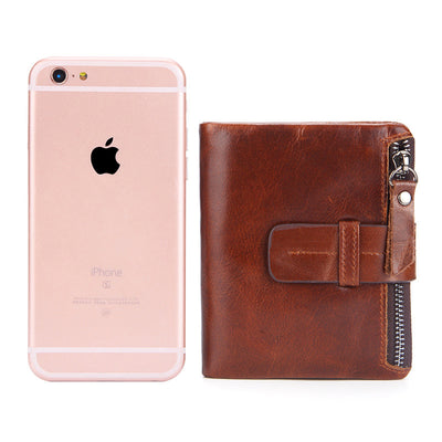 Vintage Genuine Leather Short Wallet Men's Purse Front Pocket Wallet