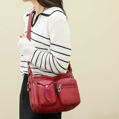 Women Soft Leather Crossbody Purse Double Compartment Roomy Handbag Shoulder Bag