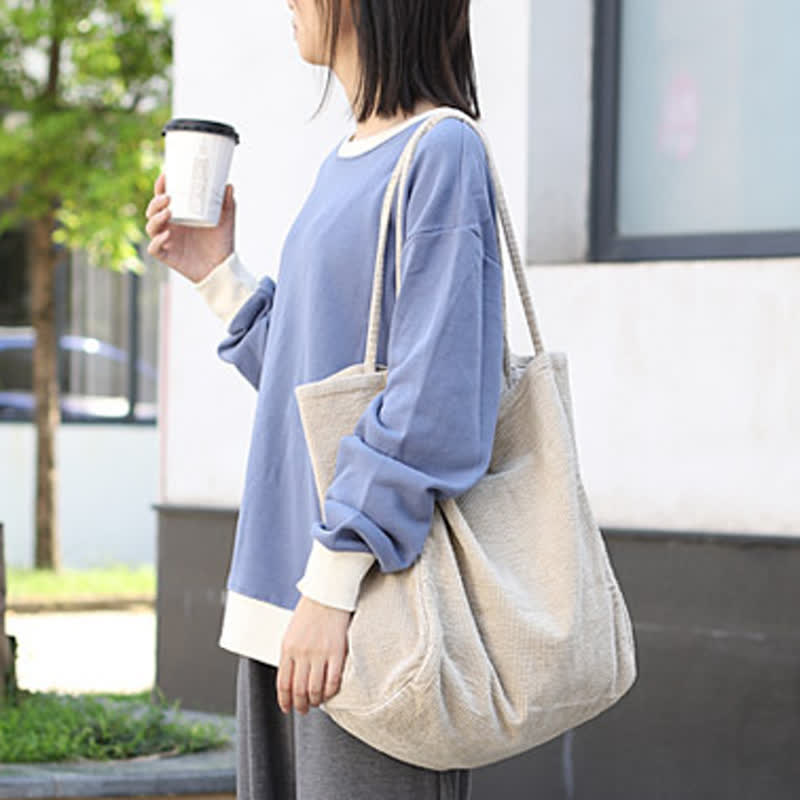 Extra Large Corduroy Tote Bag Casual Shopping Bag Shoulder Handbag