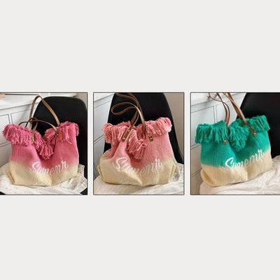 Tote For Women Gradient Color Style Tassel Large Daily Purse
