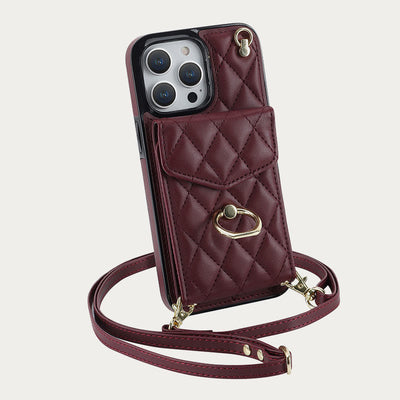 Phone Wallet Case For iPhone 14/15/16 Functional Quilted Crossbody Phone Case