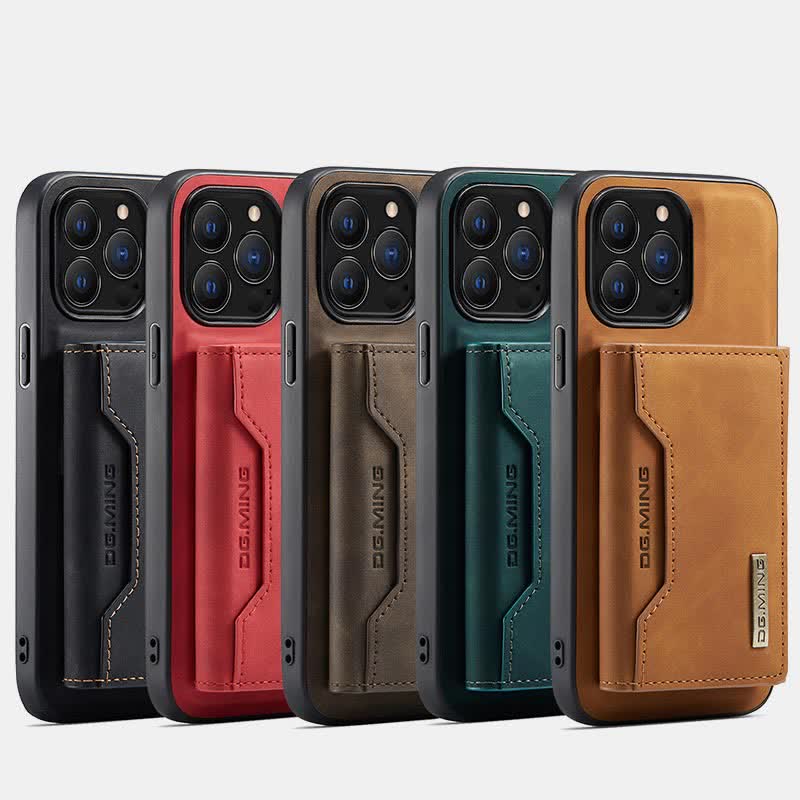 2 In 1 Magnetic Wallet Phone Case for iPhone PU Leather Trifold Wallet Case