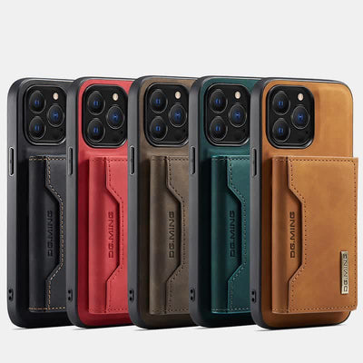 2 In 1 Magnetic Wallet Phone Case for iPhone PU Leather Trifold Wallet Case