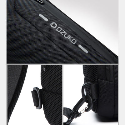 Multi-Pocket Fashion Sling Bag Chest Bag with Passport Lock USB Charging Port