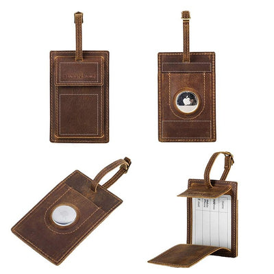 Retro Leather Airtag Holder Luggage Tag