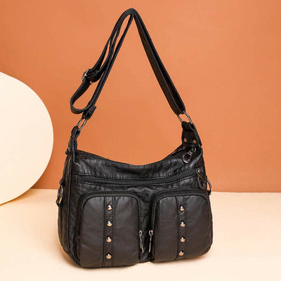 Mulit-Pocket Crossbody Purse for Women Retro Rivets Leather Shoulder Handbag
