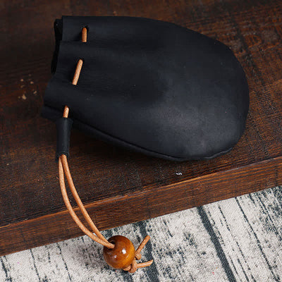 Leather Drawstring Pouch Retro Coin Purse Wallet for Women Men