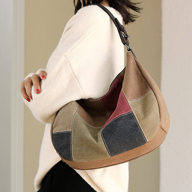 Large Capacity Vintage Stitching Color Dumpling Crossbody Bag