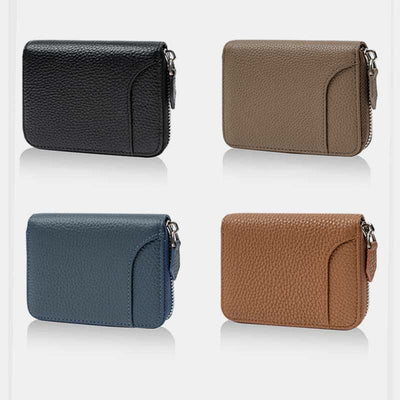 RFID Blocking Small Compact Zip Around Wallet Genuine Leather Coin Purse