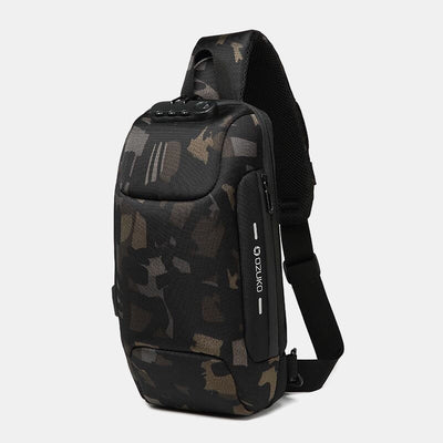 Multi-Pocket Fashion Sling Bag Chest Bag with Passport Lock USB Charging Port