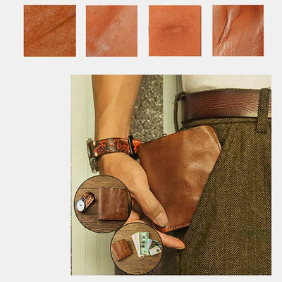 Leather Wallet For Men Double Folding Vintage Short Zipper Purse