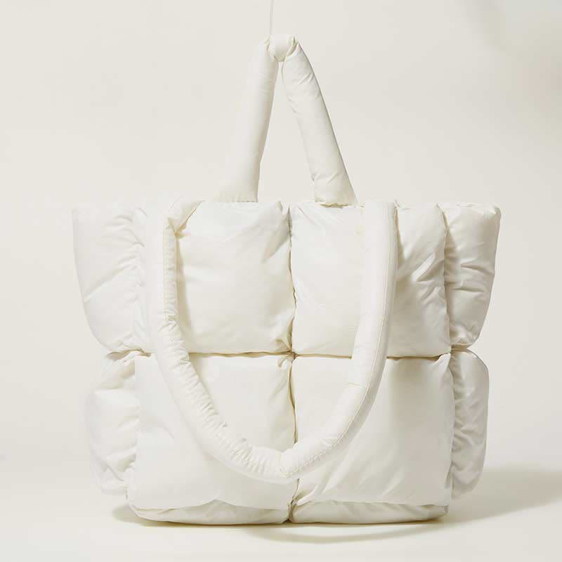 Women Large Capacity Quilted Puffer Tote Bag Soft Padded Down Handbag