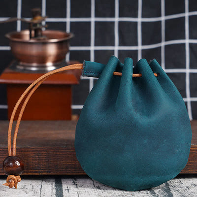 Leather Drawstring Pouch Retro Coin Purse Wallet for Women Men