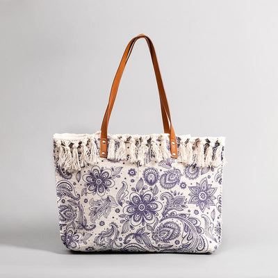 Tote Bag for Women Tassel Bohemian Printing Canvas Shoulder Bag