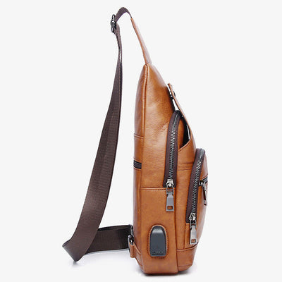 Genuine Leather Sling Bag Crossbody Backpack for Men Hiking Travel Daypack