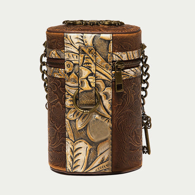 Vintage Crossbody Bag Fancy Skull Design Leather Bucket Bag