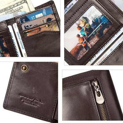 Trifold Roomy Leather Wallet RFID Blocking Anti-theft Wallet