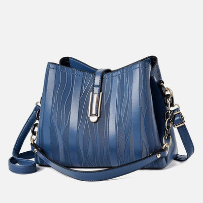 Stripe Pattern Handbag Women Large Vegan Leather Crossbody Bucket Bag