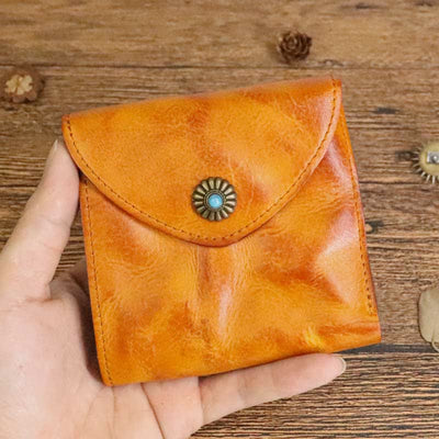 Retro Bifold Wallet Pouch for Women Men Cowhide Leather Small Coin Purse