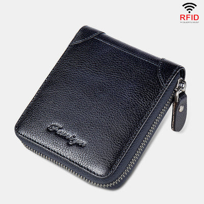 RFID Anti-theft Vintage Genuine Leather Zipper Wallet