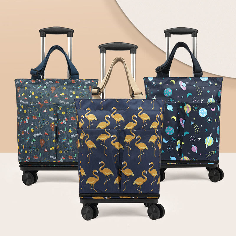 Tote Bag For Women Shopping Folding Removable Wheel Cart