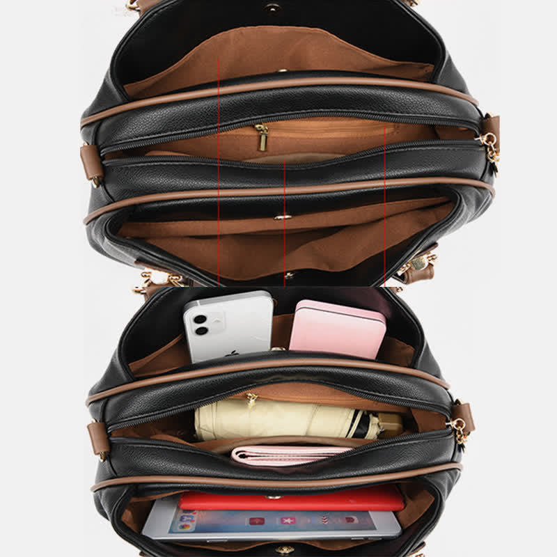 Women's Leather Handbag Multi-Compartment Tote Crossbody Shoulder Bag ...