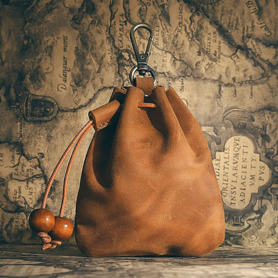 Vintage Coin Purse Genuine Leather Pouch Wallet Drawstring Storage Bag