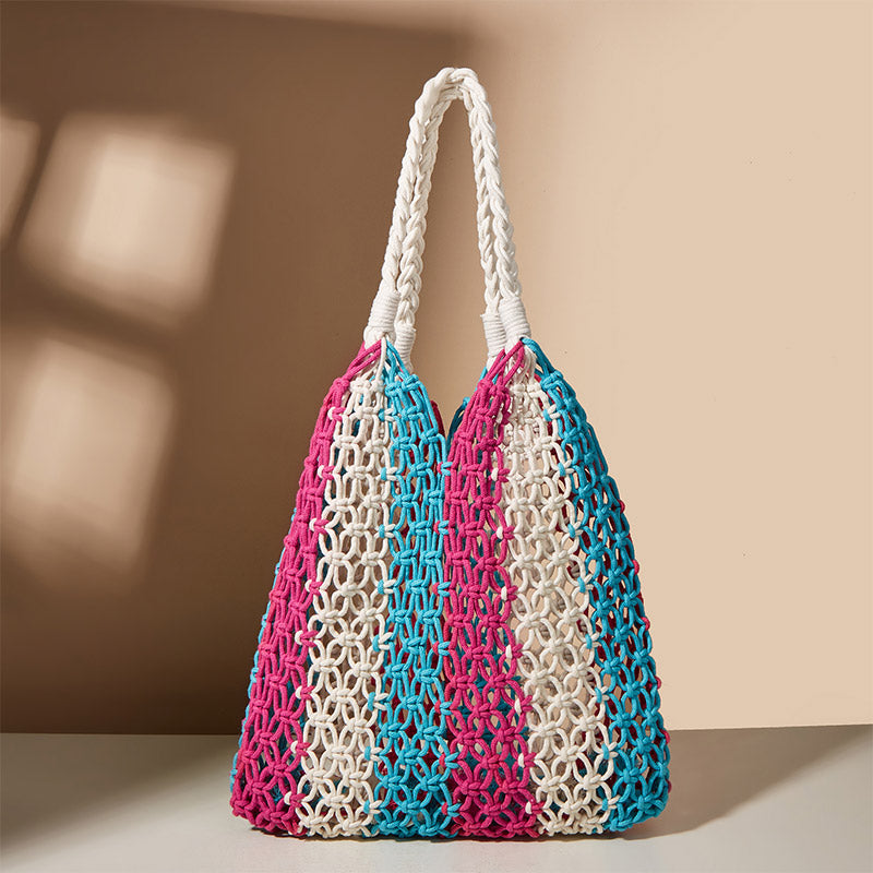 Cotton Rope Summer Fishing Net Handbag Handmade Woven Shoulder Bag