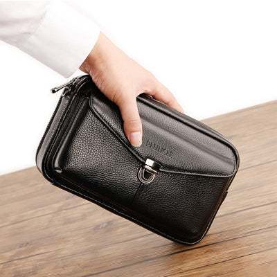 Real Leather Clutch Purse Business Handbag Wrist Bag Fit 7.9" Cellphone