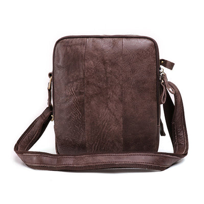 Men's Genuine Leather Triple Zip Classic Crossbody Bag