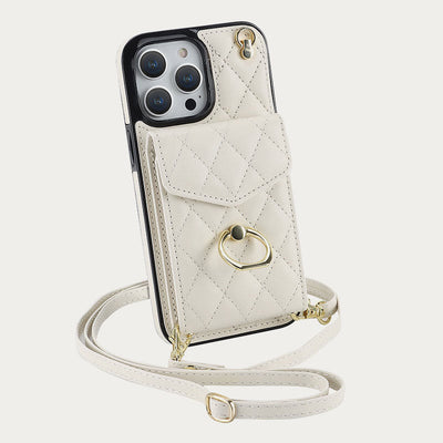Phone Wallet Case For iPhone 14/15/16 Functional Quilted Crossbody Phone Case