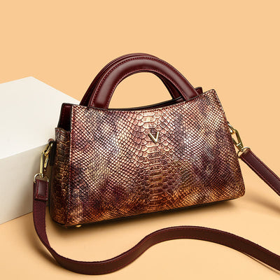 Top-Handle Bag For Women Snakeskin Grain Shape Elegant Crossbody Bag