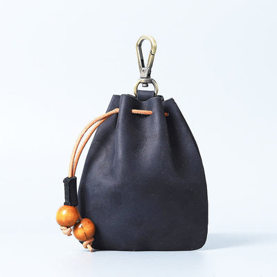 Vintage Coin Purse Genuine Leather Pouch Wallet Drawstring Storage Bag