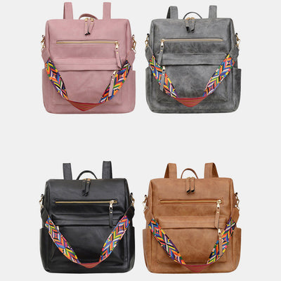 Multifunciton Casual Women Rucksack Daypack Leather Plaid Backpack With Shoulder Strap