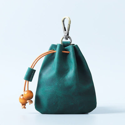 Vintage Coin Purse Genuine Leather Pouch Wallet Drawstring Storage Bag
