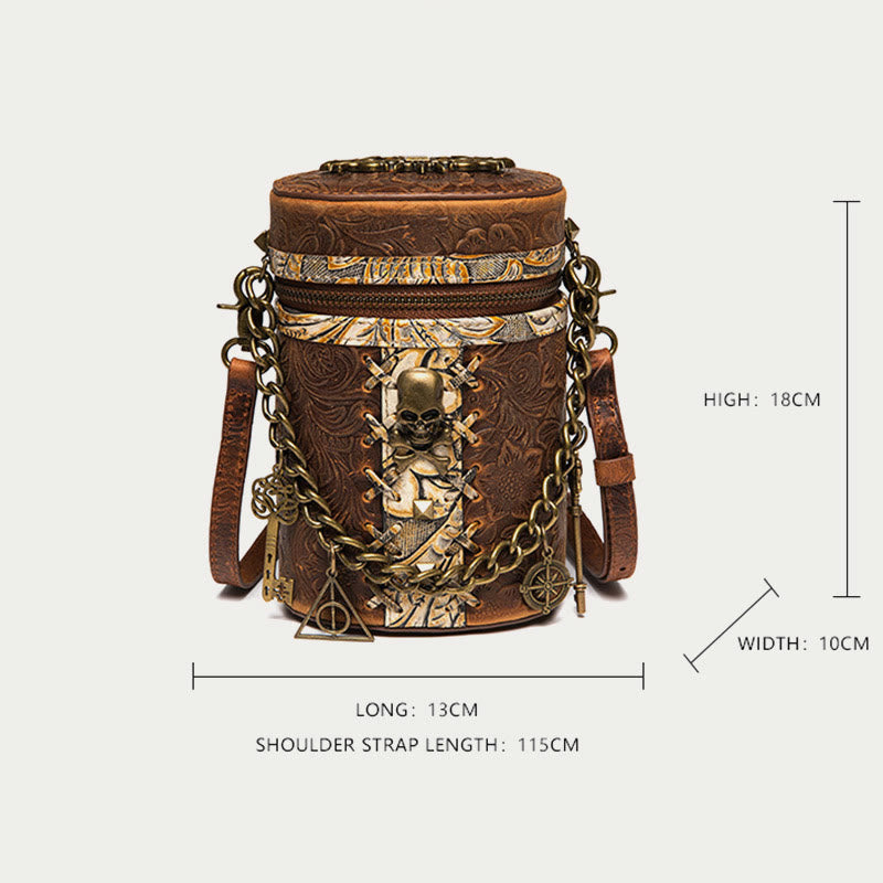 Vintage Crossbody Bag Fancy Skull Design Leather Bucket Bag
