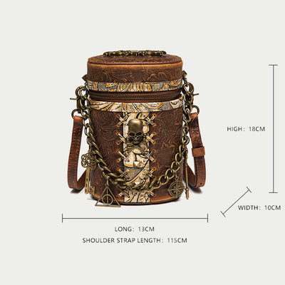 Vintage Crossbody Bag Fancy Skull Design Leather Bucket Bag
