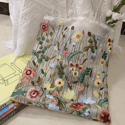Handbag For Women Mesh Hand-Embroidered Flowers Portable Shoulder Bag