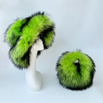 Faux Fur Soft Hat Bag Set For Women Winter Dating