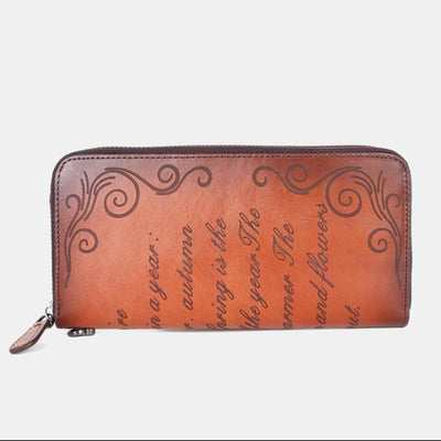 Wallet for Women Vintage Genuine Leather Printing Daily Shopping Handbag