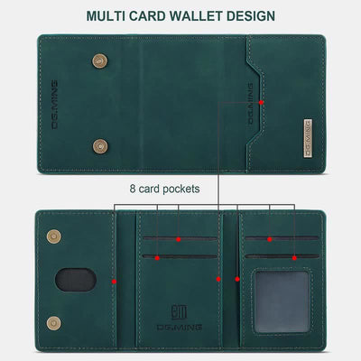 2 In 1 Magnetic Wallet Phone Case for iPhone PU Leather Trifold Wallet Case