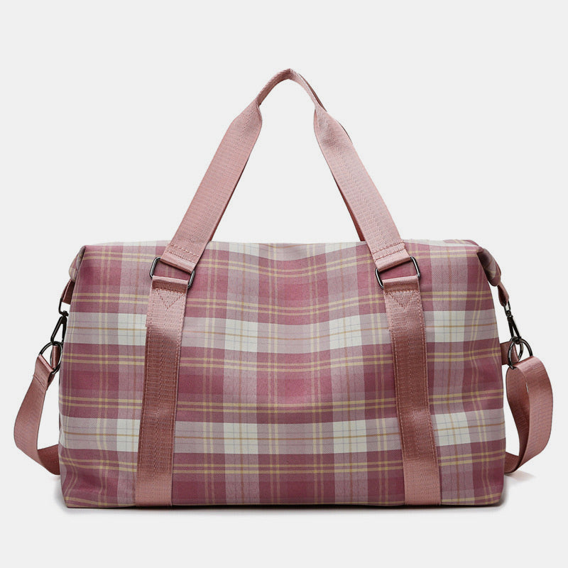 Large Capacity Waterproof Plaid Casual Fitness Travel Handbag
